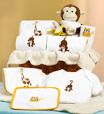new baby gift basket with monkey