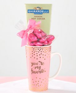 Let your valentine know they are number one wih Red Hot Valentines Gifts and a pretty gold and pink metallic mug with treats.