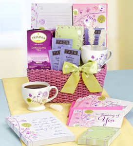 stationary gift basket writing and tea